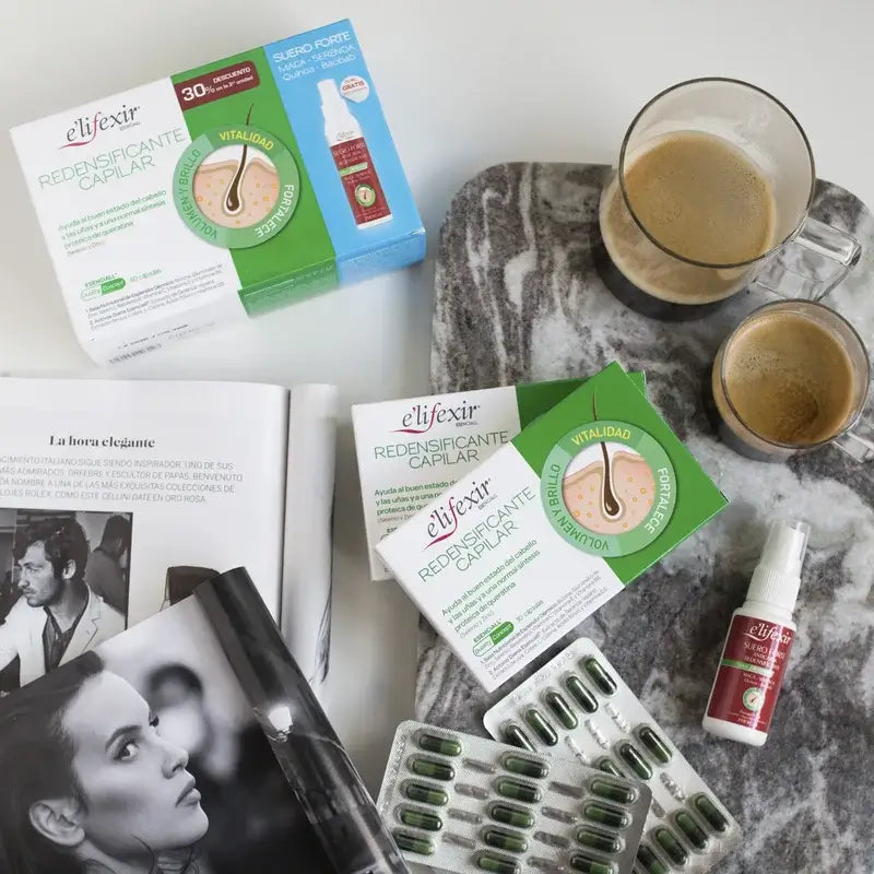 Elifexir Esenciall -tiivistävä pakkaus: 60 kapselia + seerumi 35 ml.