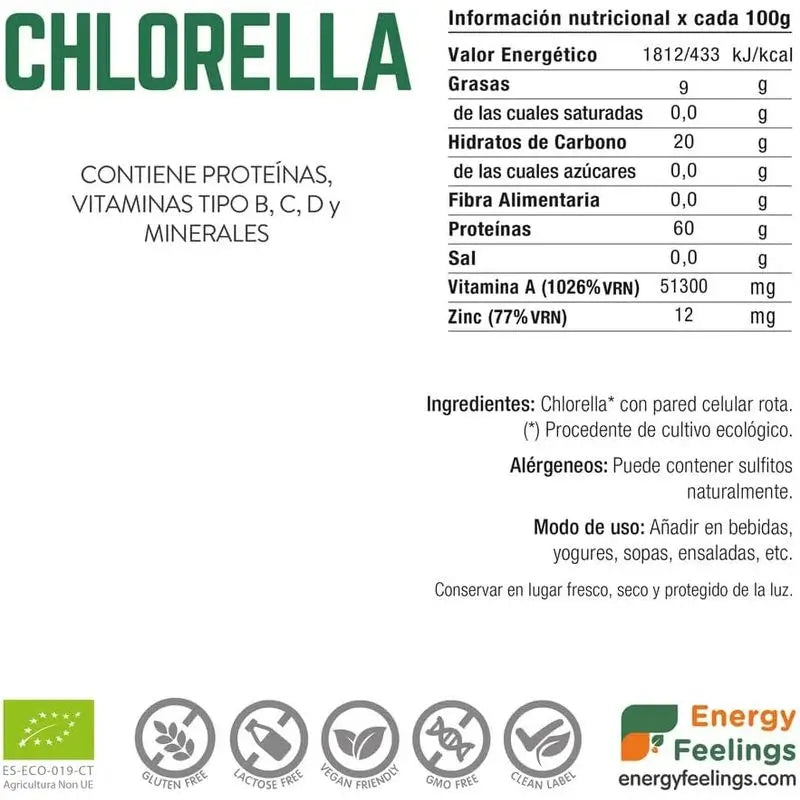 Energy Feelings Chlorella -jauhe 1 kg. Luomu, vegaaninen, Sg 