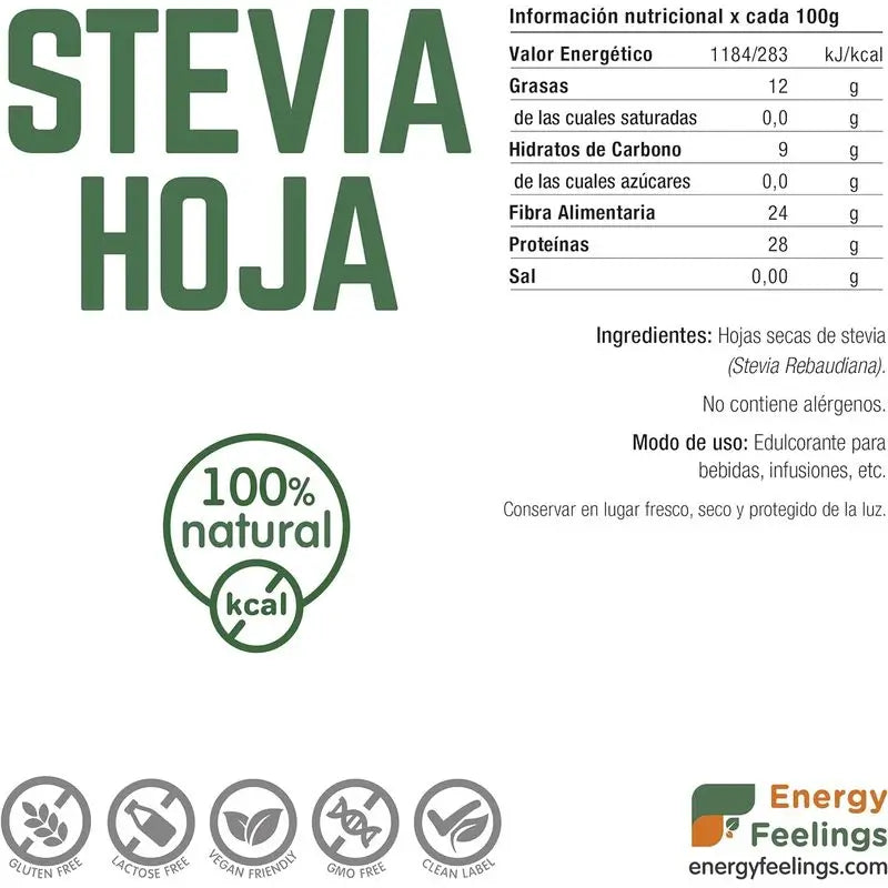 Energy Feelings Stevia-lehdet 100 g. Vegaaninen Sg 