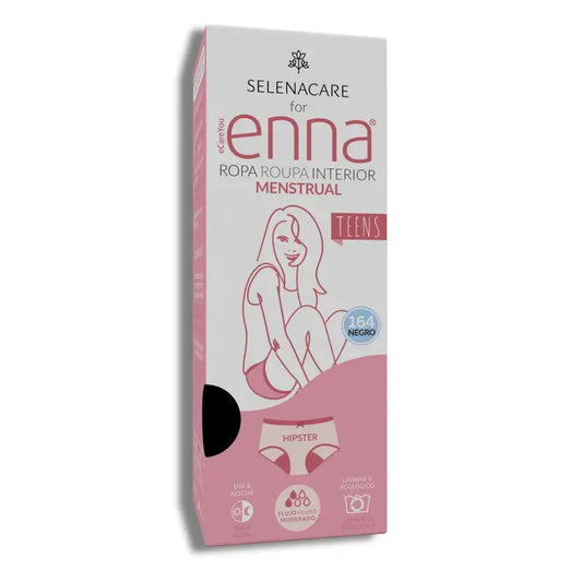Enna Braga Menstrual Teens Hipster – keskivahva vuoto, 164 cm, musta