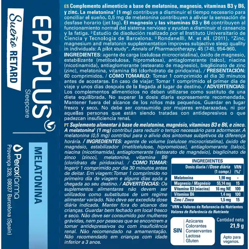 Epaplus Sleepcare Melatonina Retard Plus, 60 tablettia