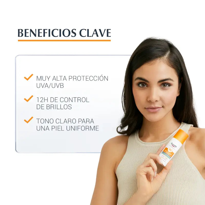 Eucerin FaceSolar Oil Control Dry Touch -geelivoide, SPF 50+, vaalea sävytetty, 50 ml