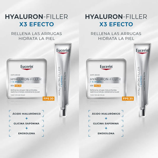 Eucerin Hyluron-Filler -päivävoide SPF 30 + silmänympärysvoide 15 ml, 2 kpl:n pakkaus