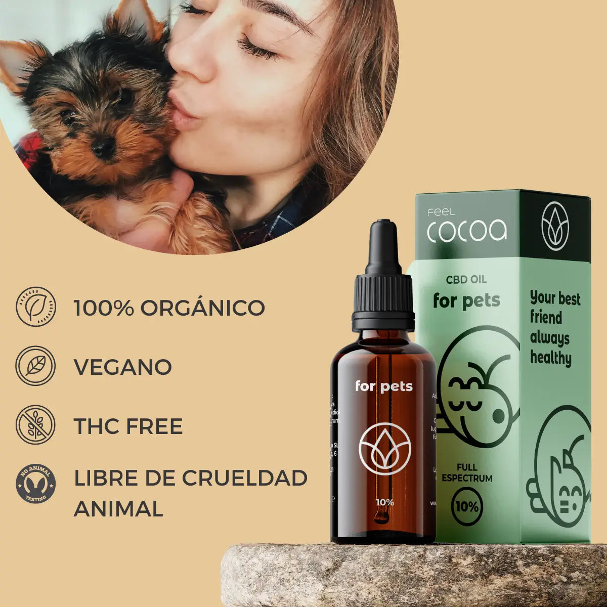 Feel Cocoa CBD-öljy 10 % koirille ja kissoille, 10 ml