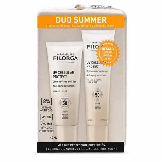Filorga Pack UV Cellular-Protect Face SPF 50+ ja UV Cellular-Protect Face & Body 50 ml sekä lahjakassi