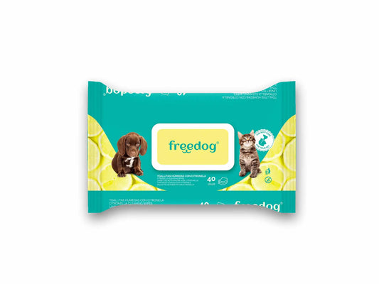 Freedog-kosteuspyyhkeet, sitronella, iso pakkaus, 40 kpl, 28 x 18 cm