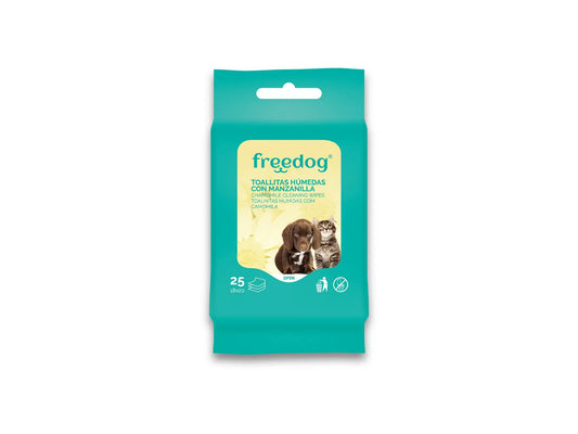 Freedog kamomillapyyhkeet, Pocket-pakkaus, 25 kpl, 18 x 20 cm