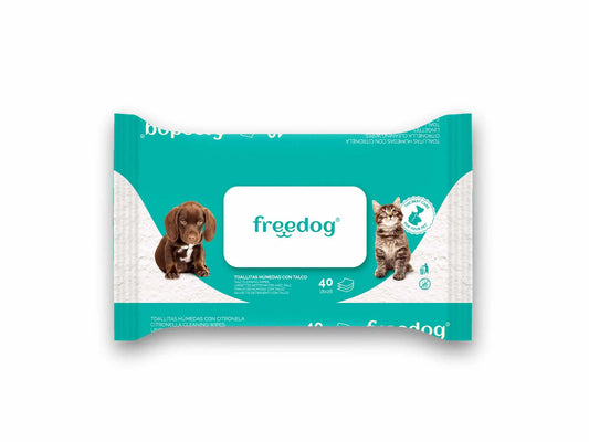 Freedog-kosteuspyyhkeet, talkkipitoiset, iso pakkaus, 40 kpl, 28 x 18 cm