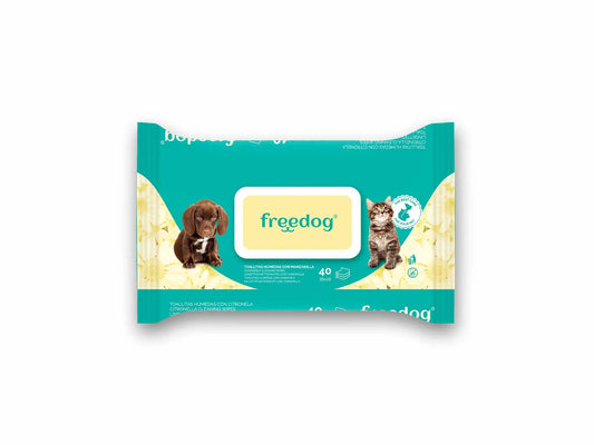 Freedog-kosteuspyyhkeet, kamomilla, iso pakkaus, 40 kpl, 28 x 18 cm