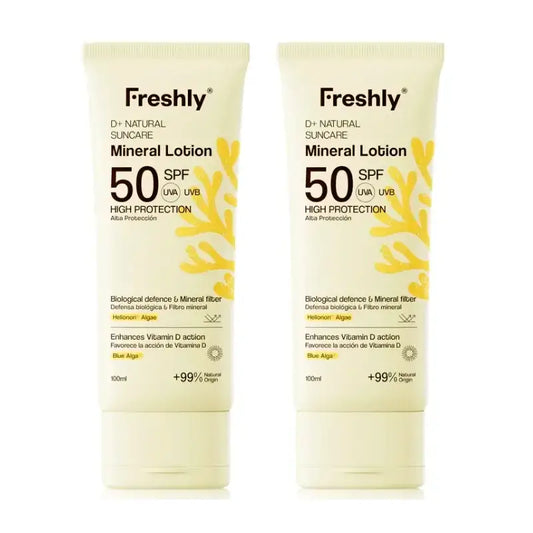 Freshly D+ Natural Suncare Mineral Lotion SPF50, 2 x 100 ml:n pakkaus