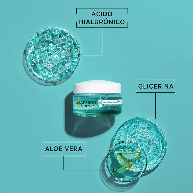 Garnier Aloe-hyaluroninen päivävoide, jossa on aloe veraa ja hyaluronihappoa. Kosteuttaa tehokkaasti 48 tuntia – ravitsee – täyttää.