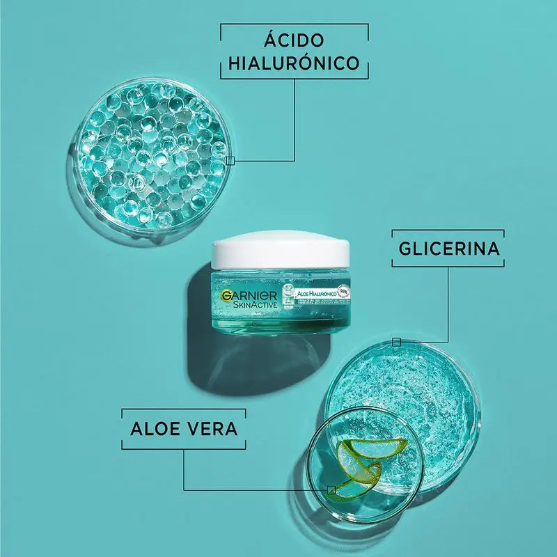 Garnier Aloe-hyaluroninen päivävoide, jossa on aloe veraa ja hyaluronihappoa. Kosteuttaa tehokkaasti 48 tuntia – ravitsee – täyttää.