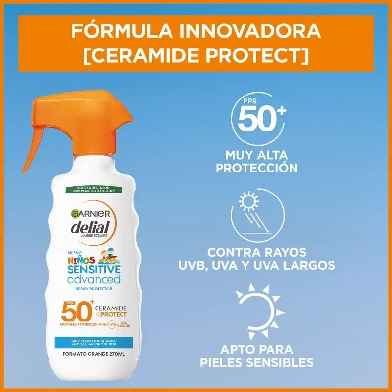Garnier Delial lasten aurinkovoide SPF 50 vaalealle ja herkälle iholle. Lasten tuote, 270 ml