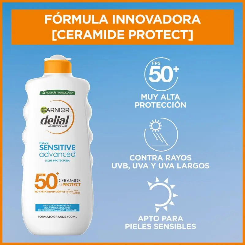 Garnier Delial Sensitive Advanced aurinkosuojavoide vaalealle, herkälle ja auringolle yliherkälle iholle SPF 50+, 400 ml