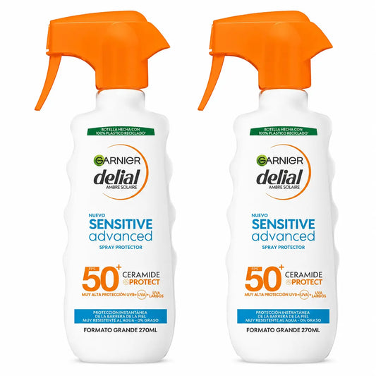Garnier Delial Spray Protector Sensitive Advanced SPF 50+ vaalealle, herkälle ja auringolle yliherkälle iholle, 270 ml, 2 kpl:n pakkaus