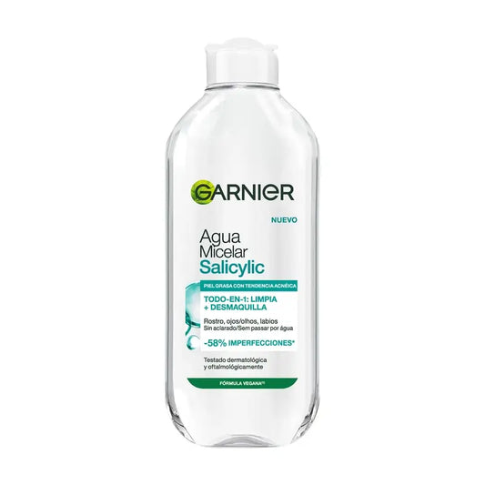 Garnier kasvojen puhdistusvalmisteet: Salisyylihappoa sisältävä micellaarivesi epäpuhtauksien torjuntaan, 400 ml
