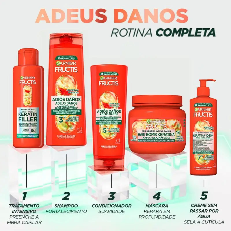 Garnier Fructis 10-in-1 huuhtelematon hoitoaine ”Adiós Daños” marulaöljyllä vaurioituneille hiuksille 400 ml