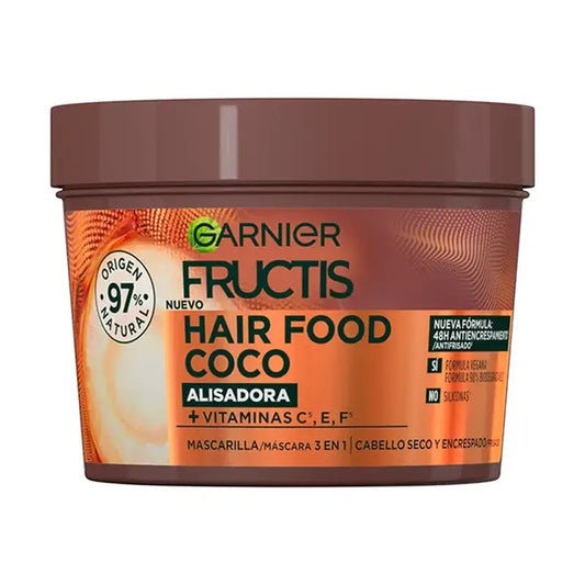 Garnier Fructis Hair Food Coco 3-in-1-hoitoaine ja suoristusmaski, 400 ml, kuivalle ja kiharaiselle hiukselle