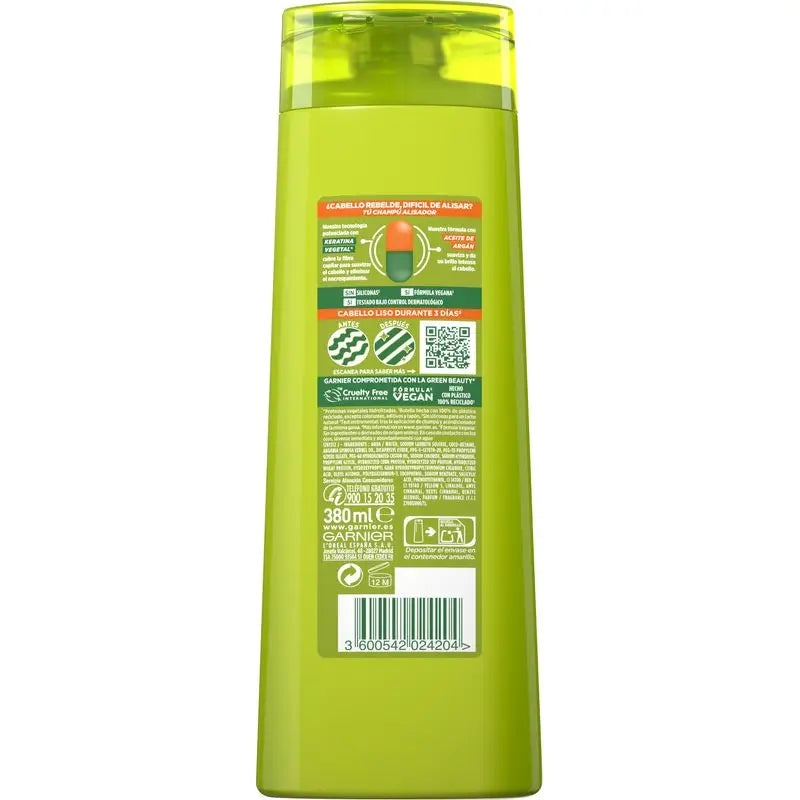 Garnier Fructis Liso & Brillo -shampoo suorille, kapinoiville tai vaikeasti suoristettaville hiuksille 380 ml