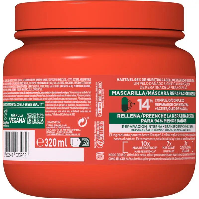 Garnier Fructis Adiós Daños -naamio marulaöljyllä vaurioituneille hiuksille 320 ml