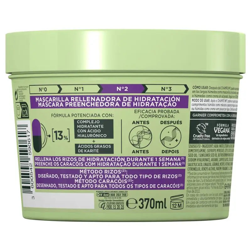 Garnier Fructis Método Rizos -hoitoaine nro 2 kosteuttaa kiharoita viikon ajan, 370 ml