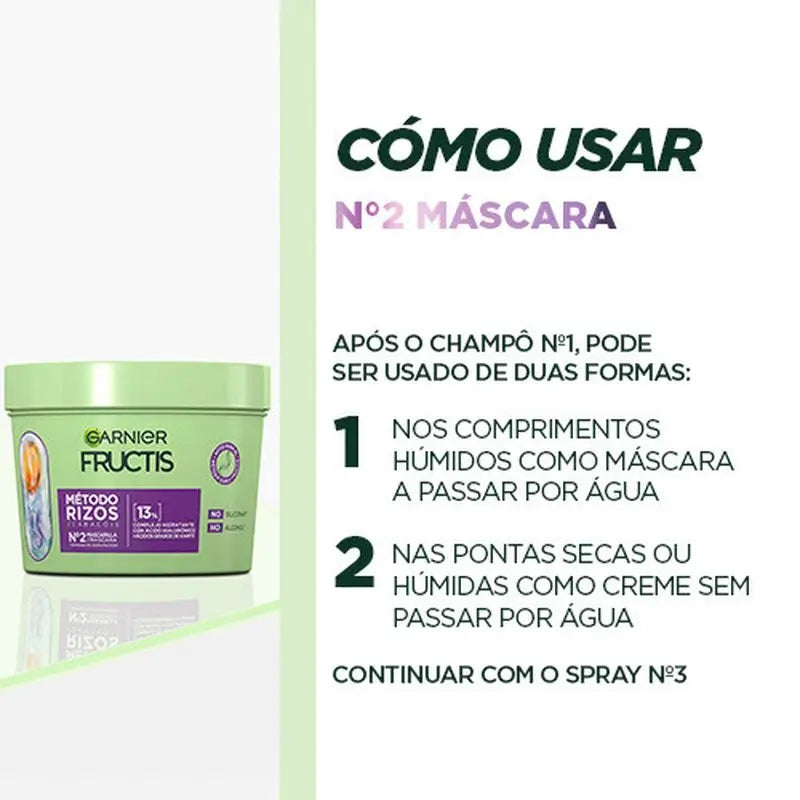 Garnier Fructis Método Rizos -hoitoaine nro 2 kosteuttaa kiharoita viikon ajan, 370 ml
