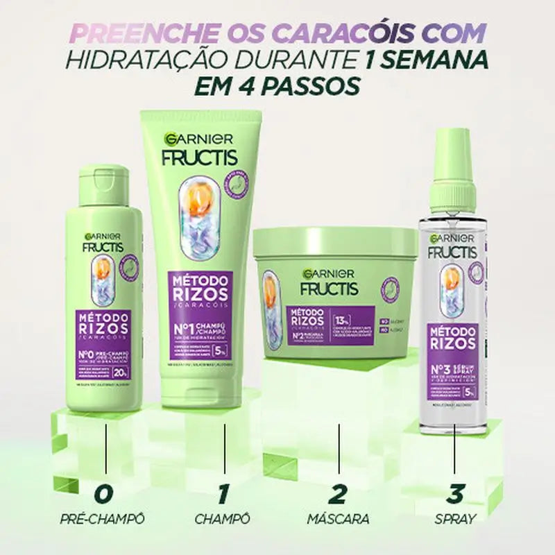 Garnier Fructis Método Rizos -hoitoaine nro 2 kosteuttaa kiharoita viikon ajan, 370 ml