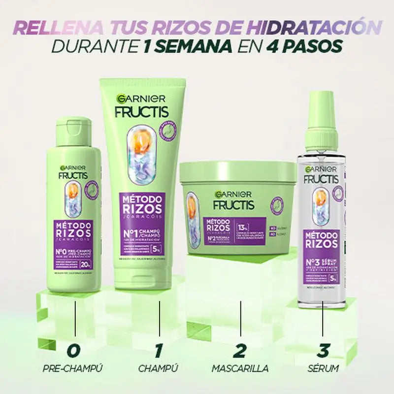 Garnier Fructis Método Rizos -hoitoaine nro 2 kosteuttaa kiharoita viikon ajan, 370 ml