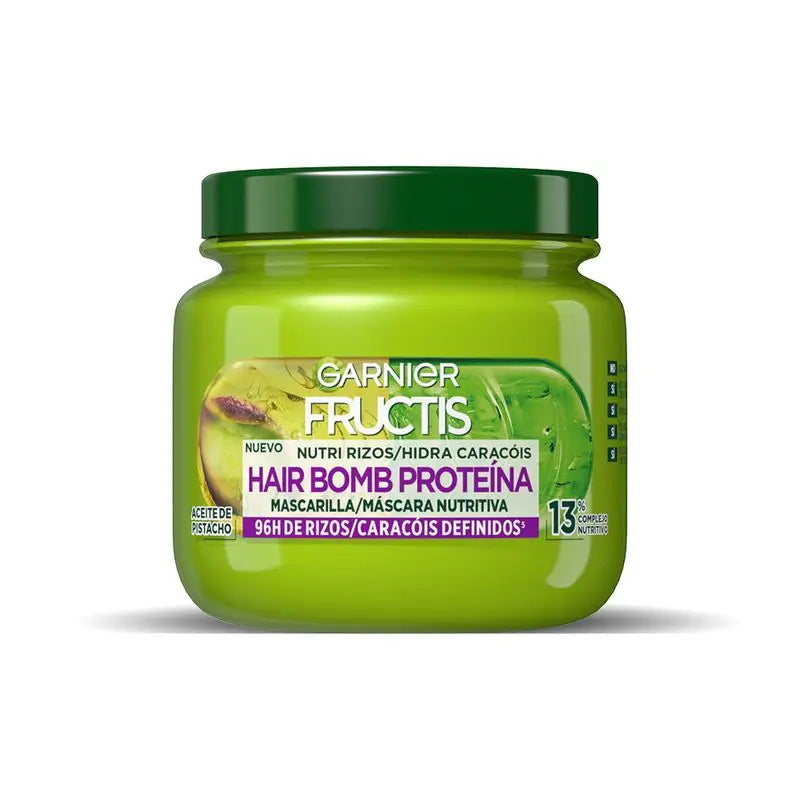 Garnier Fructis Nutri Rizos Hair Bomb -proteiinipitoinen ravitseva hiusnaamio, jossa on pistaasiöljyä, 320 ml.