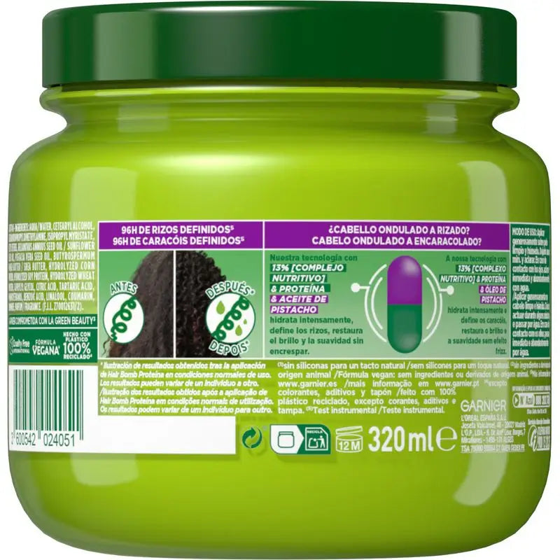 Garnier Fructis Nutri Rizos Hair Bomb -proteiinipitoinen ravitseva hiusnaamio, jossa on pistaasiöljyä, 320 ml.