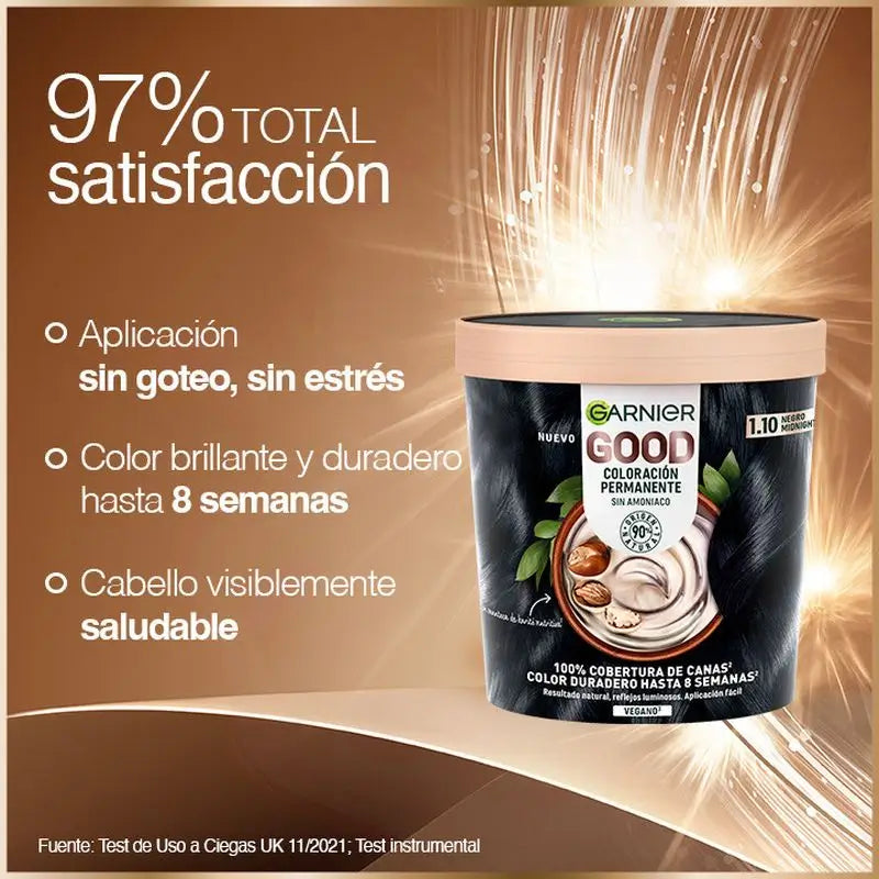 Garnier Good - pysyvä hiusväri ilman ammoniakkia, 90 % luonnollista alkuperää, sävy 1.10 Midnight Illusion