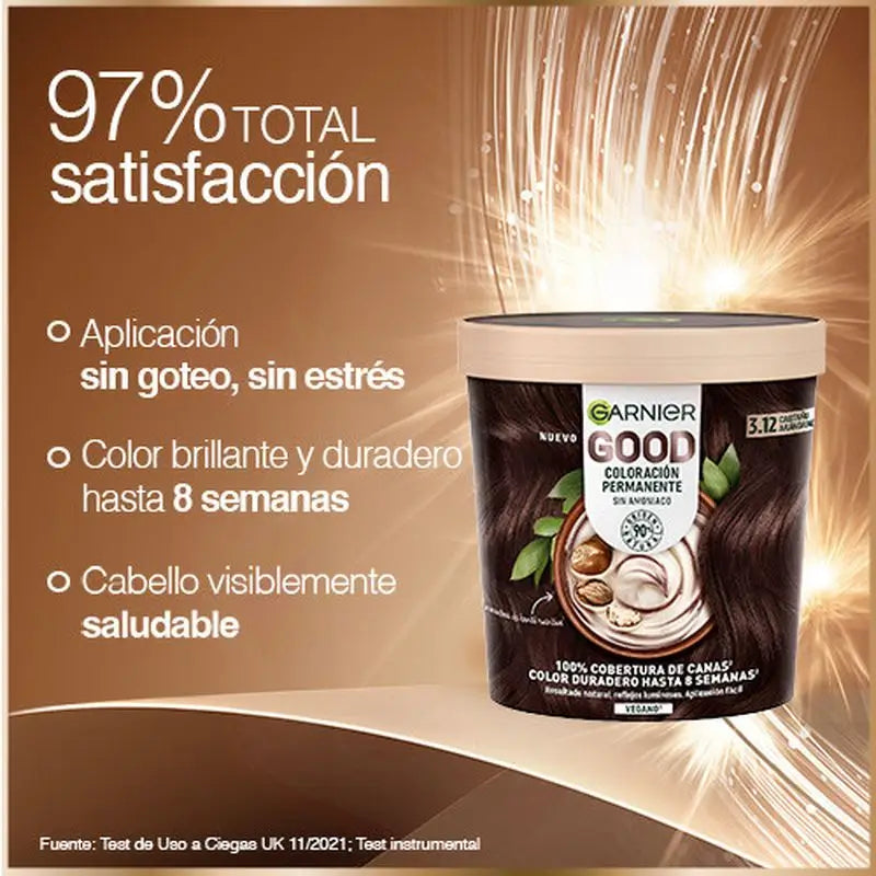 Garnier Good - pysyvä hiusväri ilman ammoniakkia, 90 % luonnollista alkuperää, sävy 3.12, mustikkaruskea.