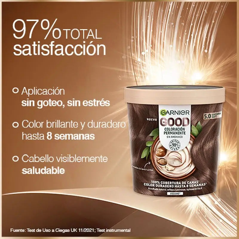 Garnier Good - pysyvä hiusväri ilman ammoniakkia, 90 % luonnollista alkuperää, sävy 5.0, ruskea.