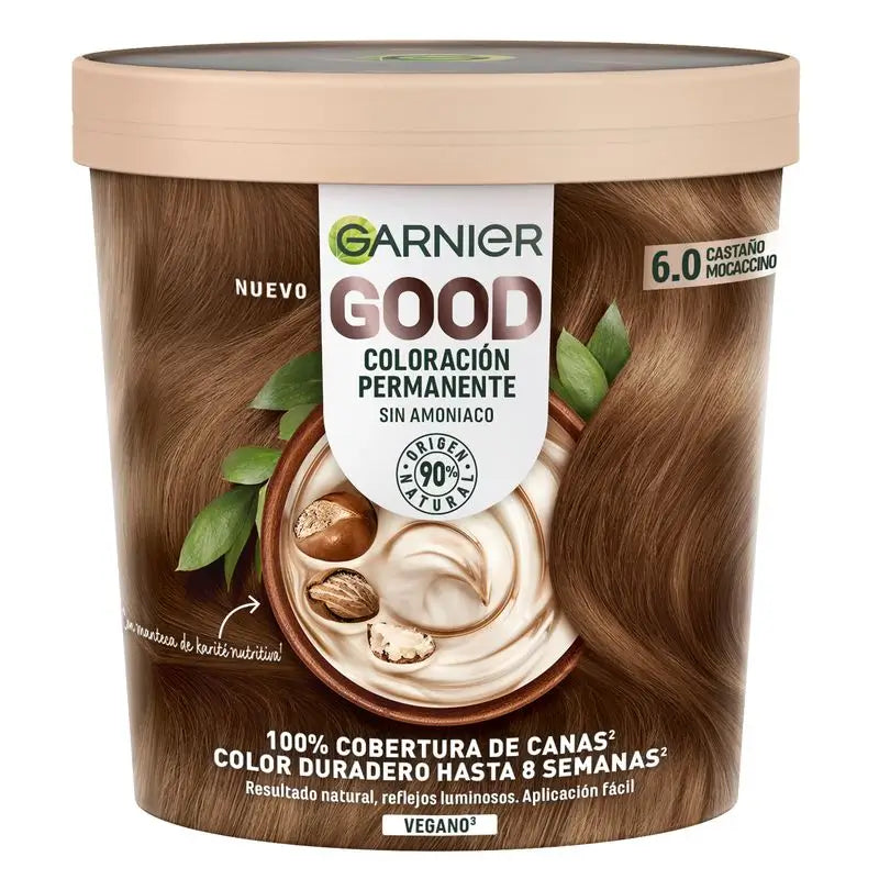 Garnier Good -pysyvä hiusväri, ammoniakiton, 90 % luonnollista alkuperää, sävy 6.0 mokkacino-ruskea.