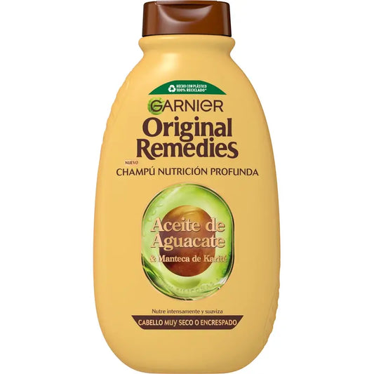Garnier Original Remedies Avokadoöljy ja sheavoi -shampoo vaikeasti hallittavalle ja kiharaiselle hiukselle 600 ml