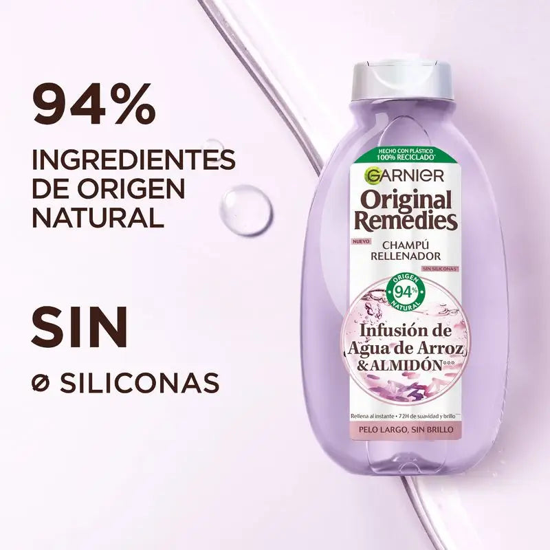 Garnier Original Remedies -täyteläisyyttä antava shampo, jossa on riisivettä, pitkille, kiiltoa vailla oleville hiuksille