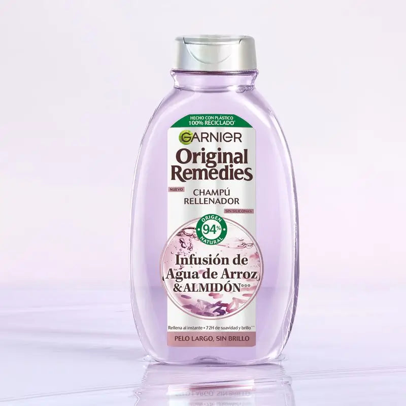 Garnier Original Remedies -täyteläisyyttä antava shampo, jossa on riisivettä, pitkille, kiiltoa vailla oleville hiuksille