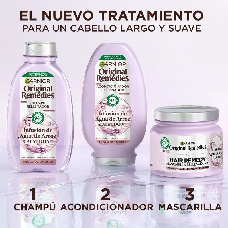 Garnier Original Remedies -täyteläisyyttä antava shampo, jossa on riisivettä, pitkille, kiiltoa vailla oleville hiuksille