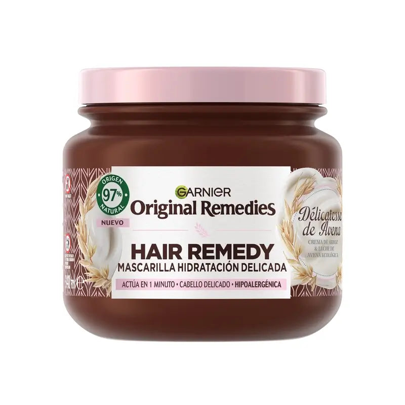 Garnier Original Remedies hypoallergeeninen kosteuttava kasvonaamio, jossa on riisivoita ja luomukauramaitoa, 340 ml