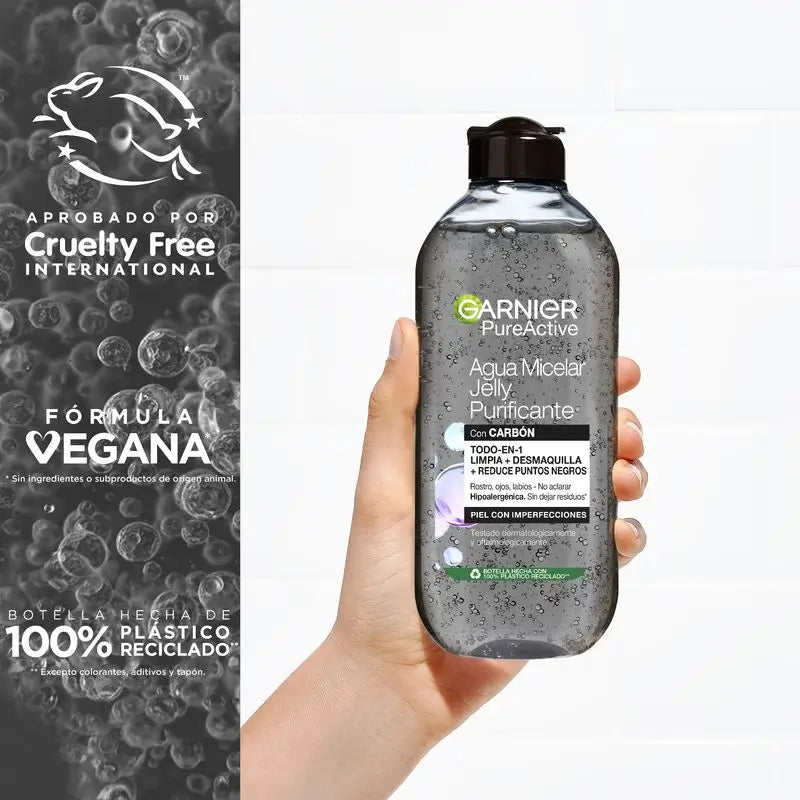 Garnier Pure Active -puhdistava geeli-geeli-vesi, jossa on hiiltä ja salisyylihappoa, 400 ml