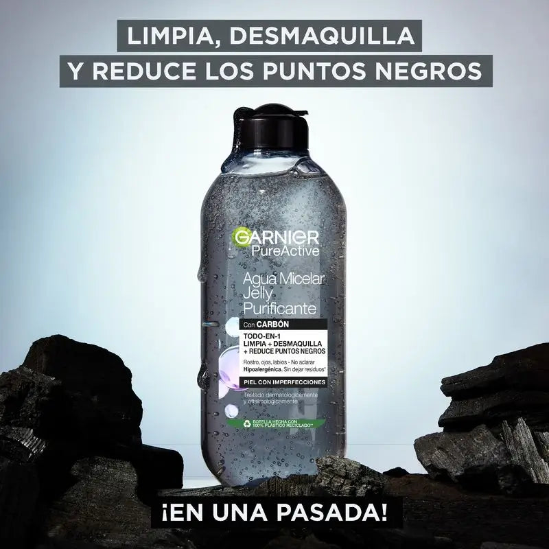 Garnier Pure Active -puhdistava geeli-geeli-vesi, jossa on hiiltä ja salisyylihappoa, 400 ml