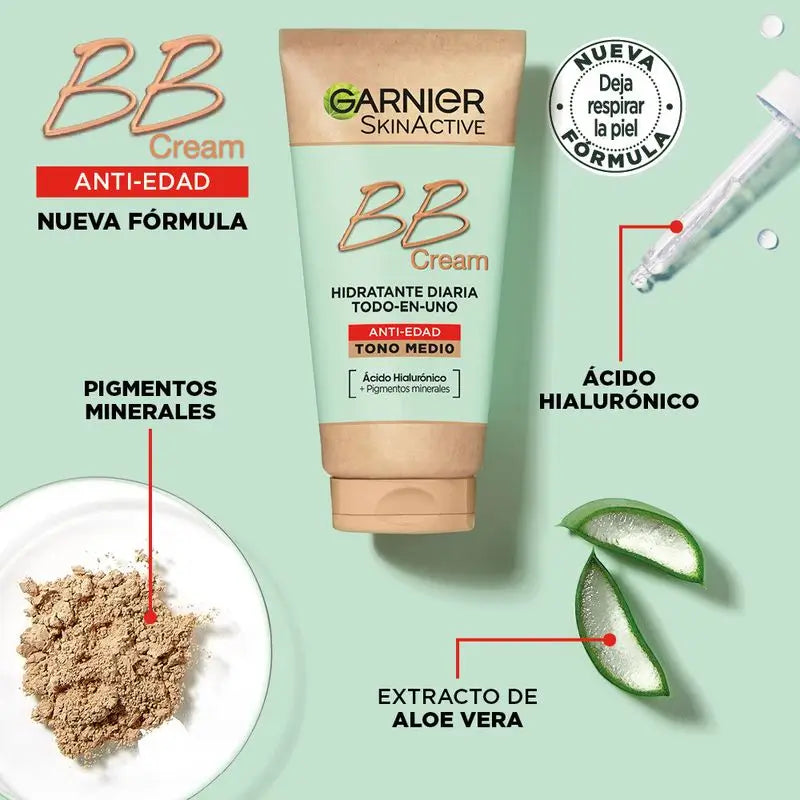 Garnier Skinactive BB-voide, ikääntymistä ehkäisevä, keskisävy. Värillinen all-in-one-kosteusvoide, SPF 15, 50 ml
