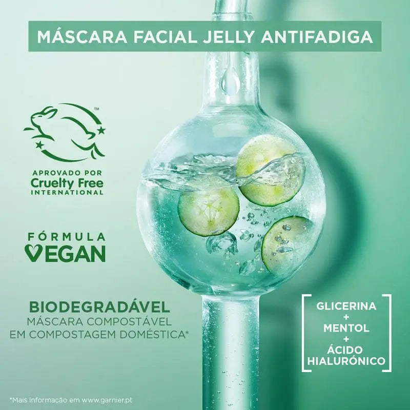 Garnier Tissue Mask Hyaluronic Cryo Jelly -väsymystä lievittävä naamio väsyneelle iholle. 4 % glyseriiniä + mentoli + hyaluronihappo.