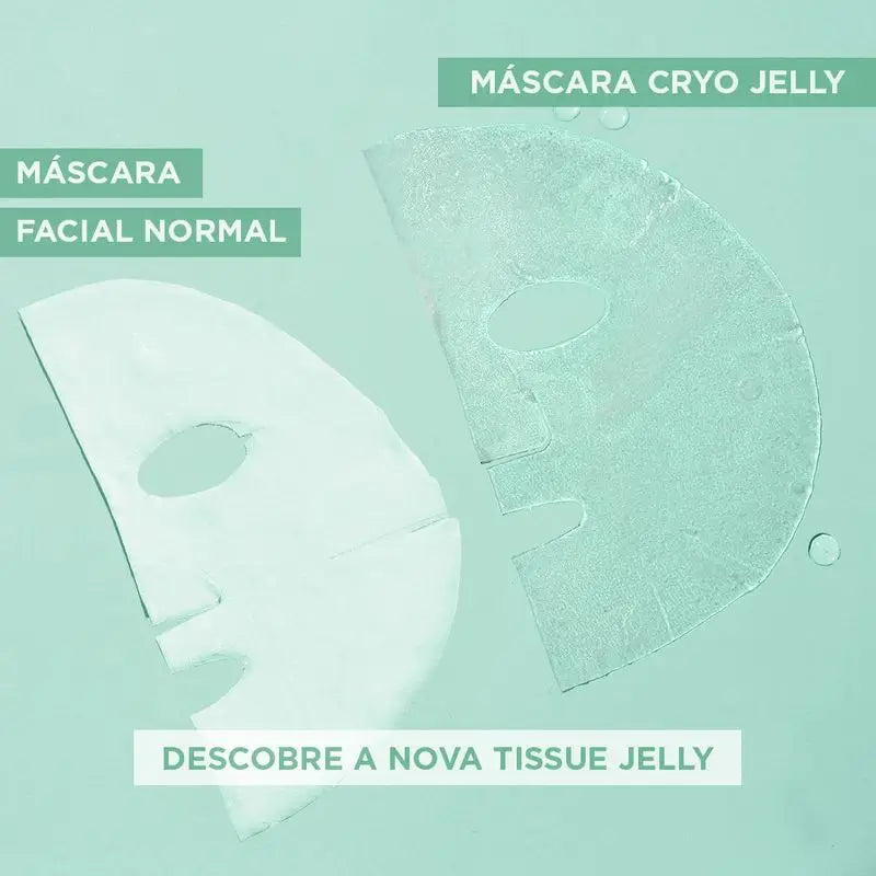 Garnier Tissue Mask Hyaluronic Cryo Jelly -väsymystä lievittävä naamio väsyneelle iholle. 4 % glyseriiniä + mentoli + hyaluronihappo.