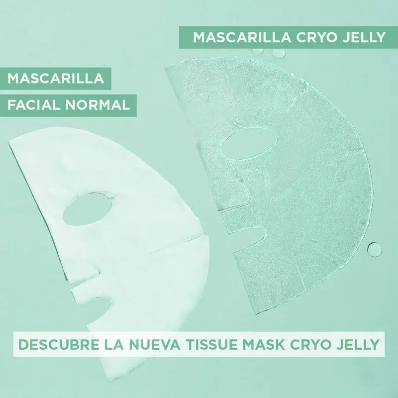 Garnier Tissue Mask Hyaluronic Cryo Jelly -väsymystä lievittävä naamio väsyneelle iholle. 4 % glyseriiniä + mentoli + hyaluronihappo.