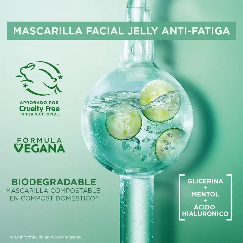 Garnier Tissue Mask Hyaluronic Cryo Jelly -väsymystä lievittävä naamio väsyneelle iholle. 4 % glyseriiniä + mentoli + hyaluronihappo.