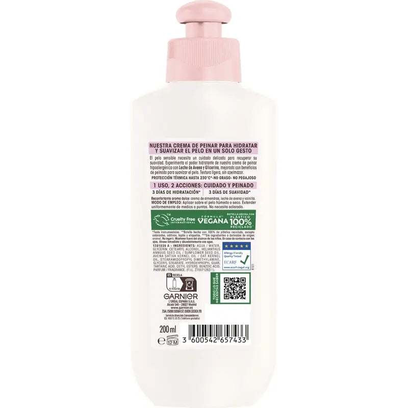 Garnier Ultra Doux 2-in-1-hiustenmuotoiluvoide, pehmeä kosteutus, 200 ml