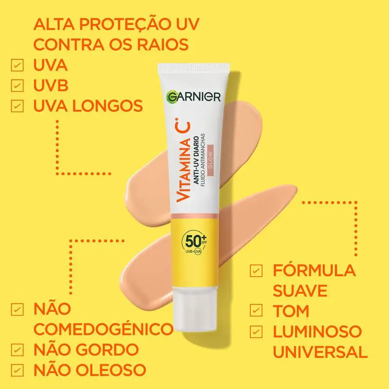 Garnier C-vitamiini - päivittäinen pigmenttimuutoksia ehkäisevä UV-suojavoide, Glow-vaikutus, SPF 50+, 40 ml