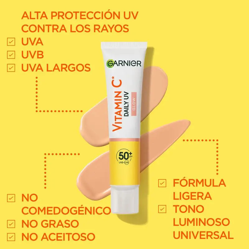 Garnier C-vitamiini - päivittäinen pigmenttimuutoksia ehkäisevä UV-suojavoide, Glow-vaikutus, SPF 50+, 40 ml