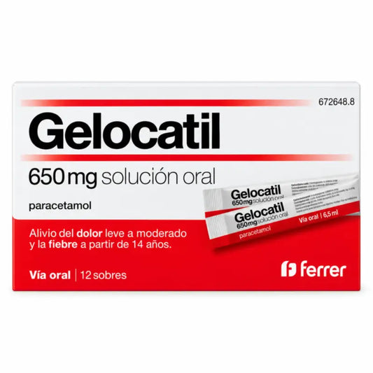 Gelocatil 650 mg suun kautta otettava liuos, 12 pussia